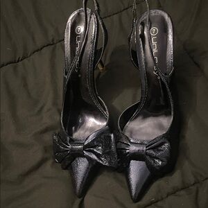 Unlisted Black Slingback Heels with Bow